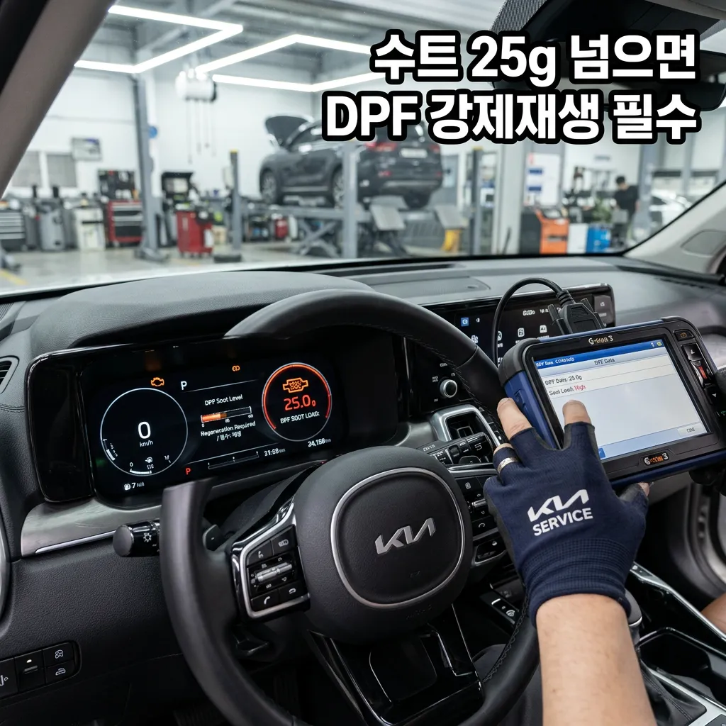쏘렌토 MQ4 디젤 DPF 강제재생 시간과 방법 — 수트 25g 넘으면 꼭 하세요