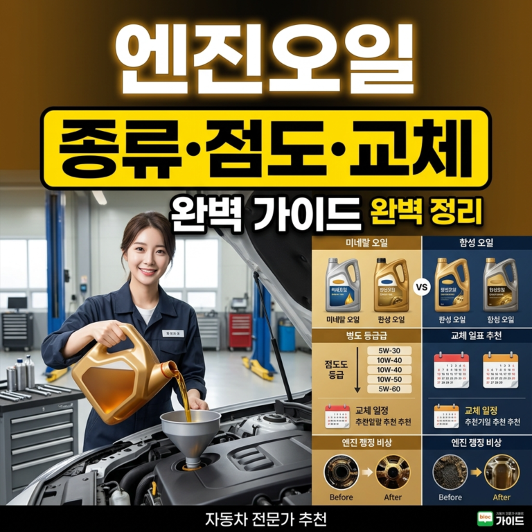 자동차 엔진오일 종류·점도·교체주기 완벽 가이드 (광유 vs 합성유 총정리)